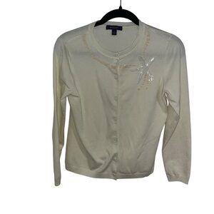 Vintage Bogari White Beaded Sequin Star Embellished Cardigan Sweater M 90s y2k